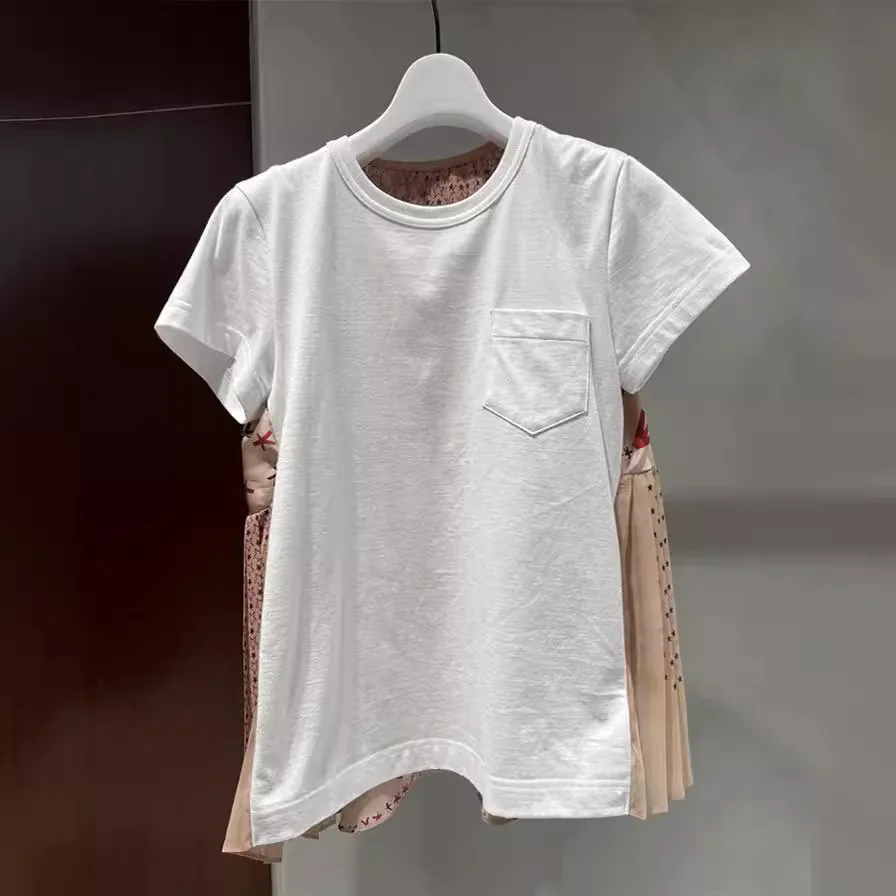 2024New design sense Повседневная футболка с принтом модная со складками и коротким