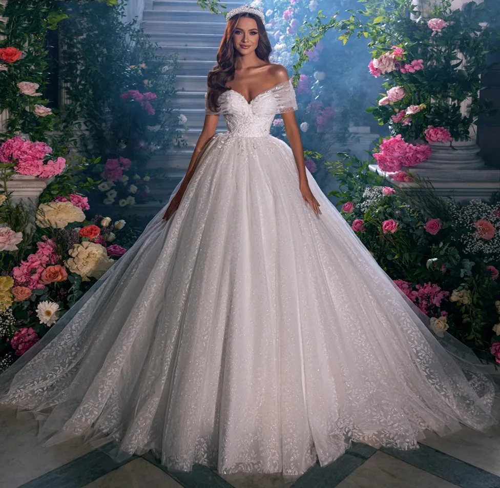 

Luxury Wedding Dresses 2023 Bridal Gown A-line Beading Lace Appliques Off The Shoulder Vestidos De Noiva Custom Made