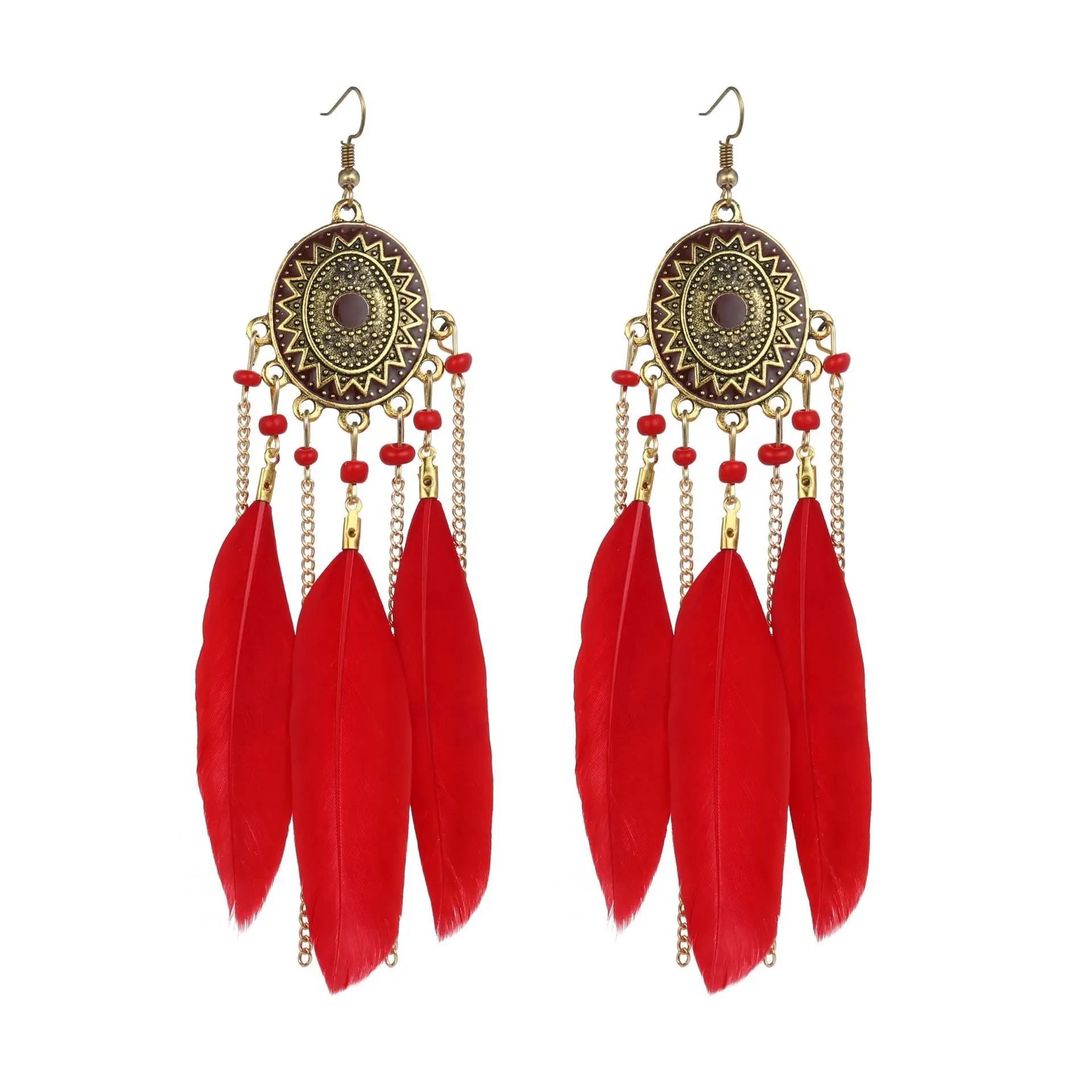 

New 2022 Vintage Feather Earrings Fashion Chain Tassel Earrings Jewelry Bohemian Folk Wind Earrings