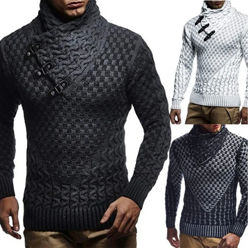 

2021 Men Sweater Knitted Pullover Autumn Long Sleeve Solid Color Turtleneck Slim Sweater Men Fashion Ropa De Invierno