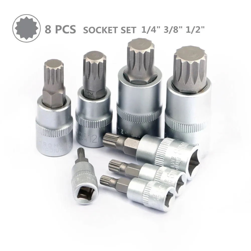 

8pcs Torx Bit Socekt Set Chrome Vanadium Steel 1/4'' 3/8'' 1/2'' Drive For Torque Spanner Ratchet Socket Wrench