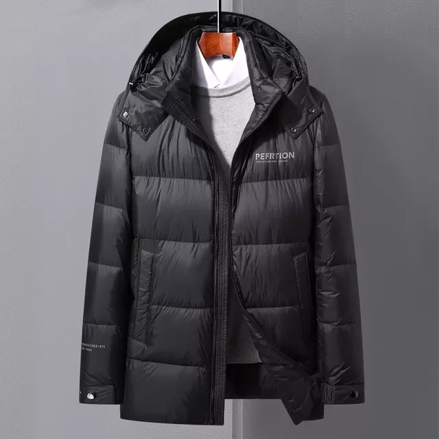 Fashion Casual Hooded White Duck Down Coat Male Brand Clothing Winter Men's  Mid-length Warm Down Jacket