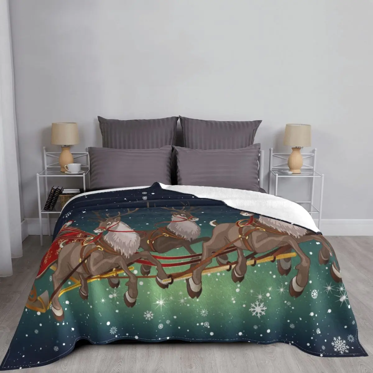 Фланелевое Одеяло с рождественскими оленями и Сантой покрывало на Рождество