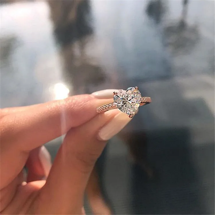 

Milangirl Fashion Plata Crystal Heart Shaped Wedding Rings Women's big Zircon Engagement Rings Glamour Fashion Jewelry