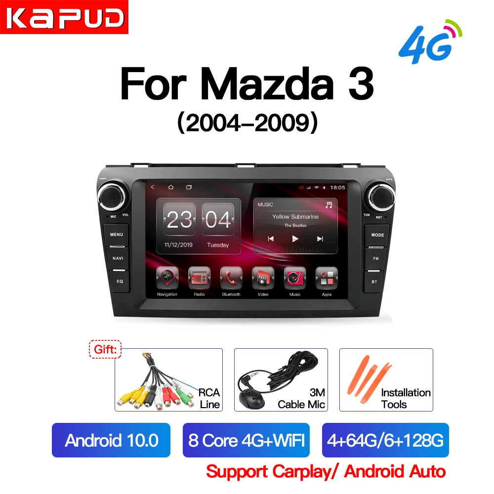 Автомагнитола Kapud 8 дюймов Android 10 0 для Mazda 3 2004 2005 2006 2007 2008 2009 BT навигация
