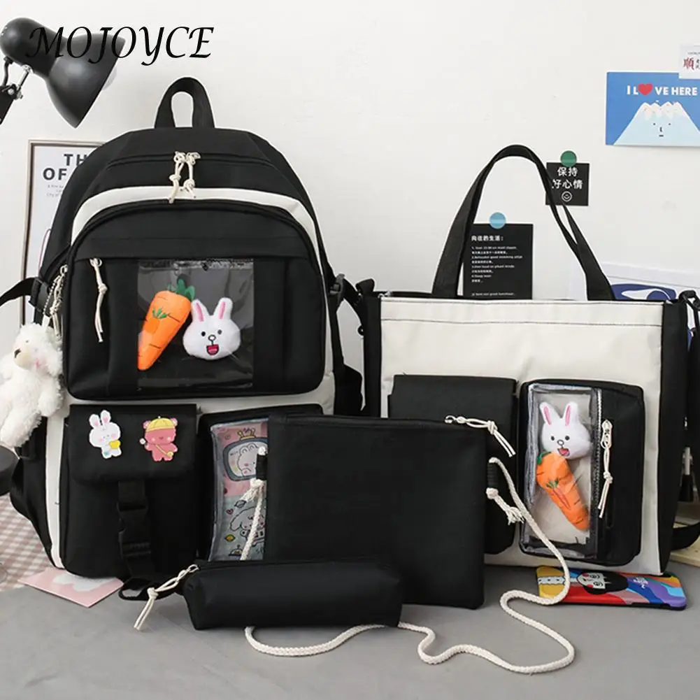 

Набор холщовых школьных сумок для девочек-подростков 4 шт., цветные композитные сумки, чехол для карандашей и дорожные сумки для книг