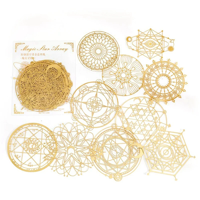 

10Pcs Flower of Life Bronzing Hollow Magic Star Array Decorative Stickers Scrapbooking Rainbow Lasers PET Stickers DIY