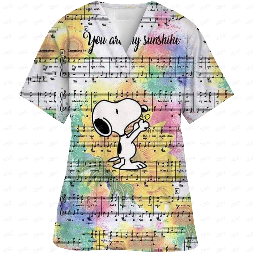 Женская одежда Snoopy с мультяшным принтом и V-образным вырезом рабочая Топы