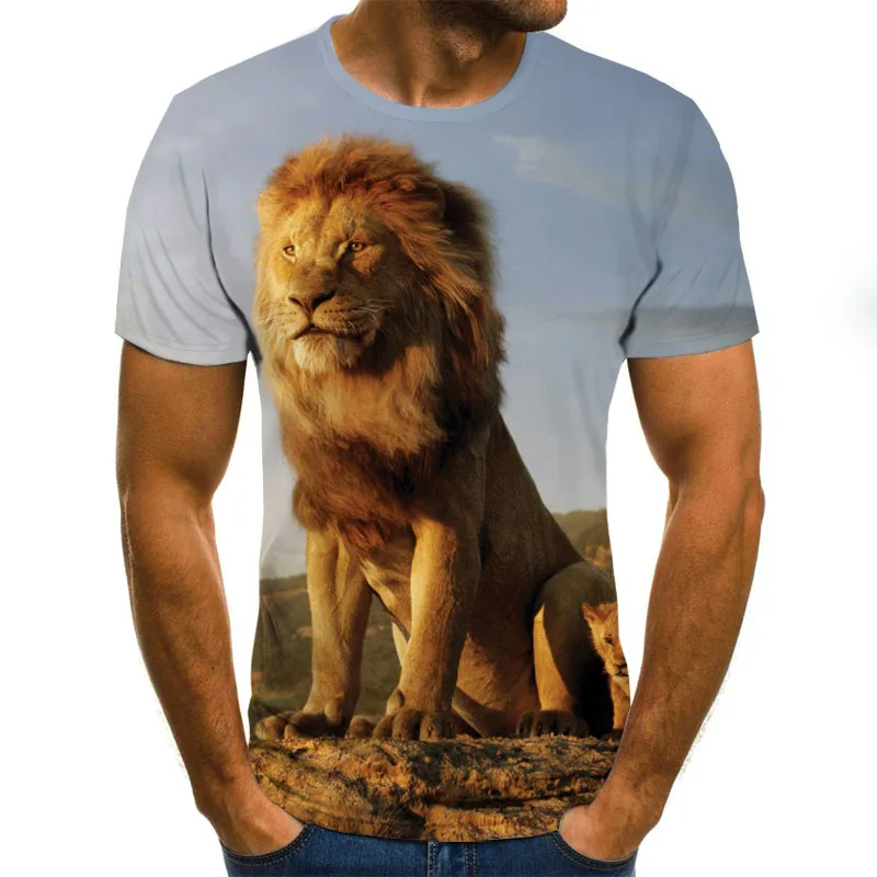 

2022Lion tiger men's T-shirt 3D printed Harajuku tops funny animal graphics T-shirt casual round neck shirt fashion streetwear