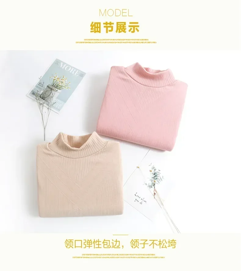 

Thickened Bottoming Underwear Winter Plus Autumn Thermal Student Women Collar Shirt Tops Women's Tight-fitting Half-high Velvet