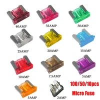 1005010pcs micro car fuses automotive blade type mini fuse assortment blade fuse set 2a 3a 5a 7 5a 10a 15a 20a 25a 30a 35a 40a