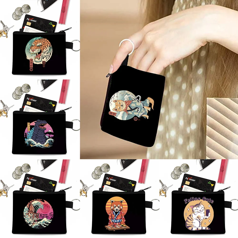 

Women Fashion Coin Purse Wallet Money Pouch Keyring Card Holder Small Zip Bag Men Coin Purse Zipper Pouch Funny Cat Print Wallet