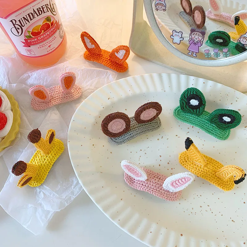 

Korean Fashion Hair Clips Cute Frog Rabbit Animal Hair Hand Knitting Bunny Hairpins Head Clips Girls Hair Accessories 5pcs/lot