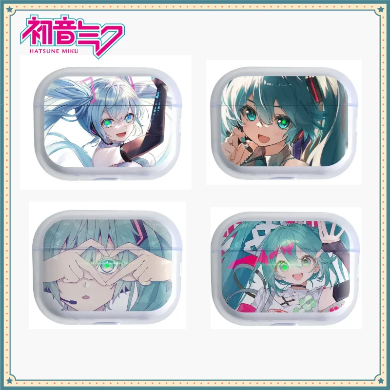 Фото Чехол для наушников с мультяшным рисунком Hatsune Miku, Bluetooth-чехол для наушников, подходит для AirPodsPro3/2, AirPods 4/3/2/1, прозрачный мягкий чехол для гарнитуры №1