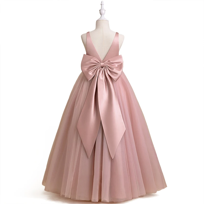 

Elegant Girls Big Bow Dress Teen Girl White First Communion Ceremony Long Robe Clothing Kids Bridesmild Summer V-Neck Vestidos