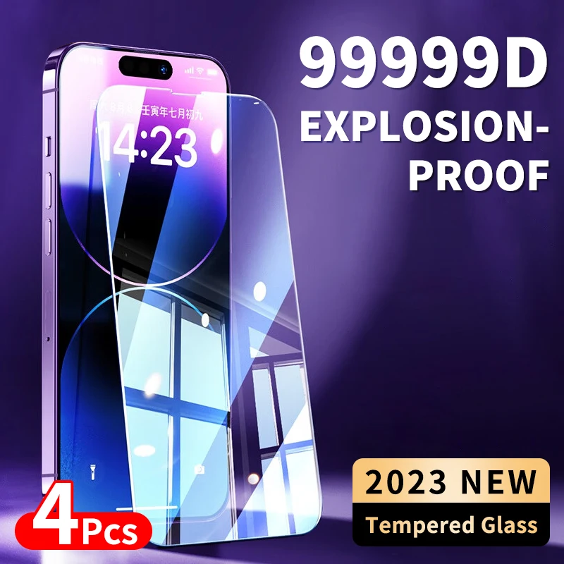 2023 New 4PCS Tempered Glass for iPhone 14 Pro Max Screen Protectors on for iPhone 11 12 13 Pro XR X XS Max SE2020 HD Film Glass