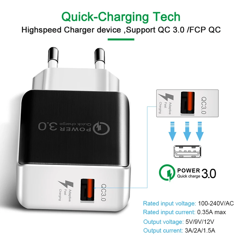 10pcs 5V 3A Fast Quick Charging 18W QC3.0 Power Adapter Wall Charger For Iphone 12 13 Samsung LG Xiaomi Usb Phone Charger