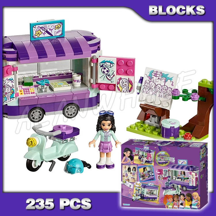 

235pcs Friends Heartlake Emma Art Stand Trailer Scooter Paint Caricatures 10852 Building Blocks Sets Compatible With Model
