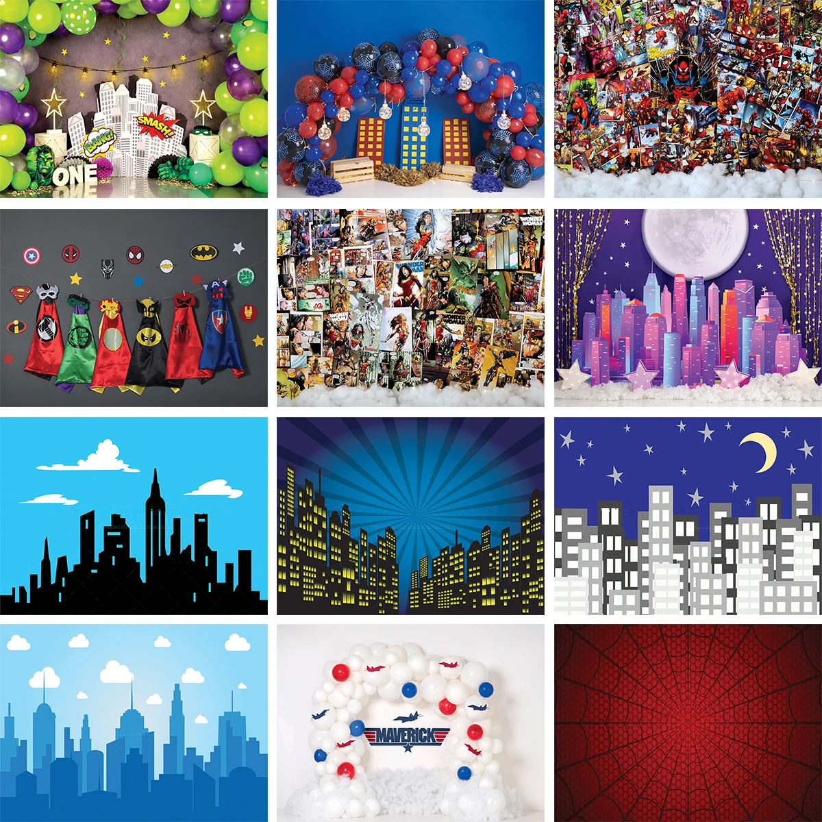 

Super City Backdrops Cartoon Superhero Boy Birthday Party Super City Cospaly Photography Cake Table Decor Booth Props