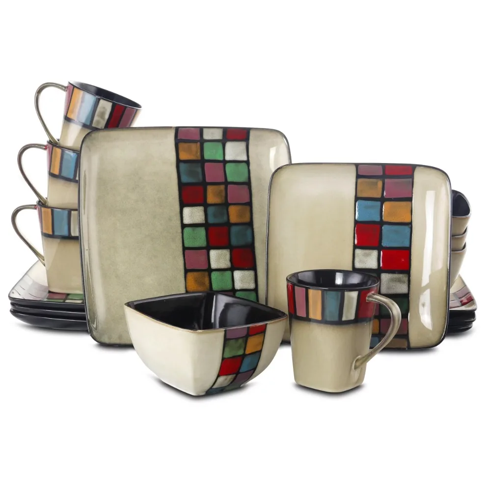 

BOUSSAC Color Melange 16 Piece Dinnerware Set Serving Ware Kitchen Dish Dinner Plates