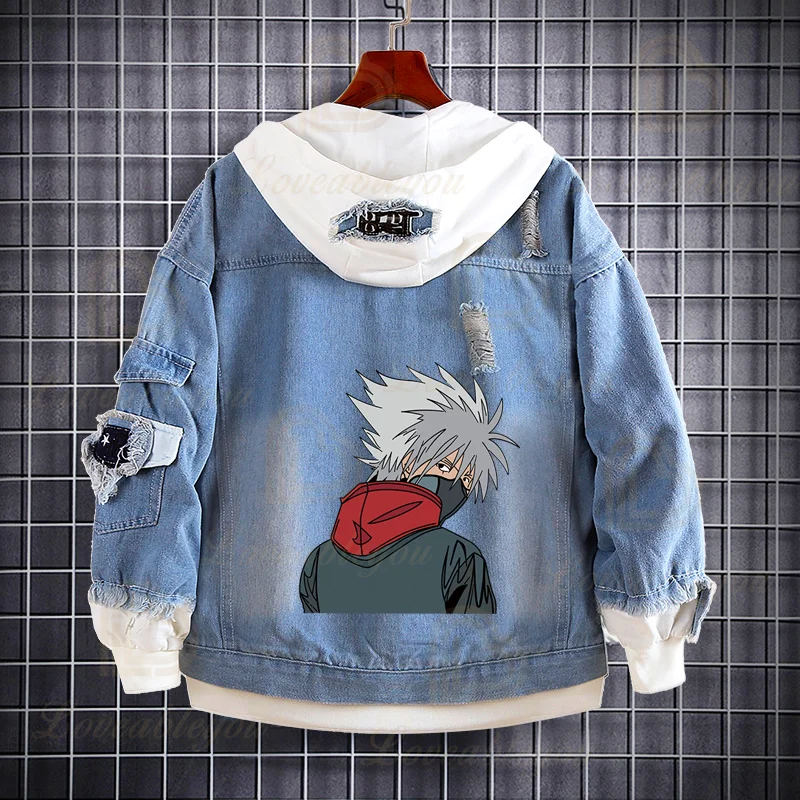 

Anime Naruto Akatsuki Hole Denim Jacket Cosplay Jackets Clothes Costumes Men Hoodies Uzumaki Akatsuki Sakura Jean Tops