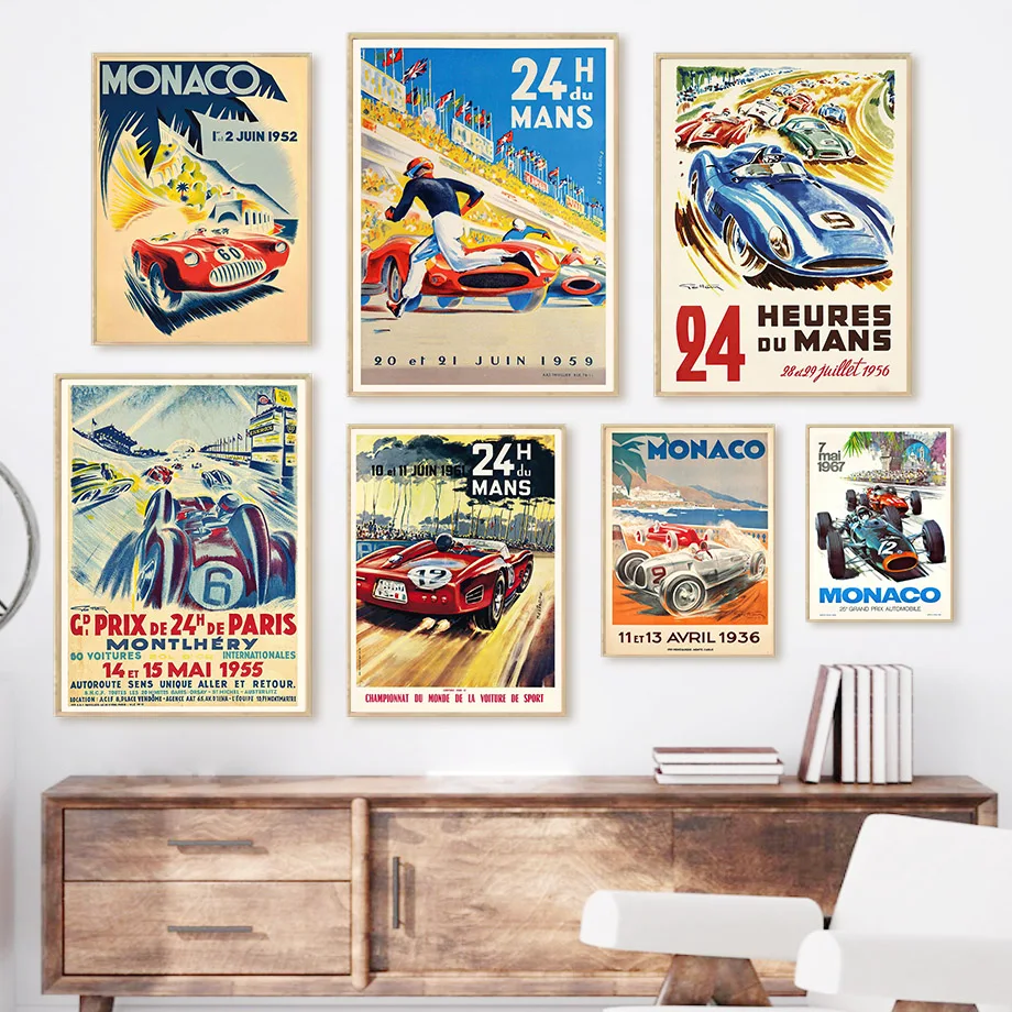 

Vintage 24h Du Mans Le Mans Monaco Car Wall Art Canvas Painting Nordic Posters And Prints Wall Pictures For Living Room Decor