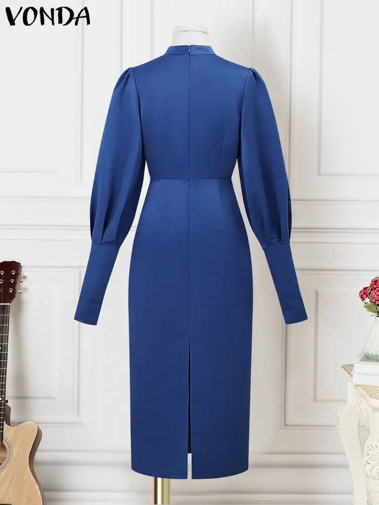 Элегантное летнее женское платье с длинным рукавом и воротником-стойкой