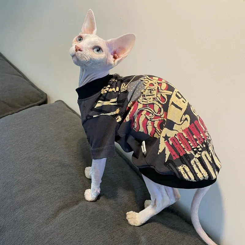 Fashion Sphynx Cat Clothes Cotton T-shirt Japanese style Sweatershirt For Hireless cat Devon Rex Coat For Summer Spring Outwear