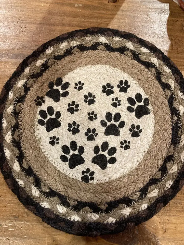 

Rug Home Carpets for Living Room Braided Jute Round Carpet Cute Dog Cat Paw Print Rugs