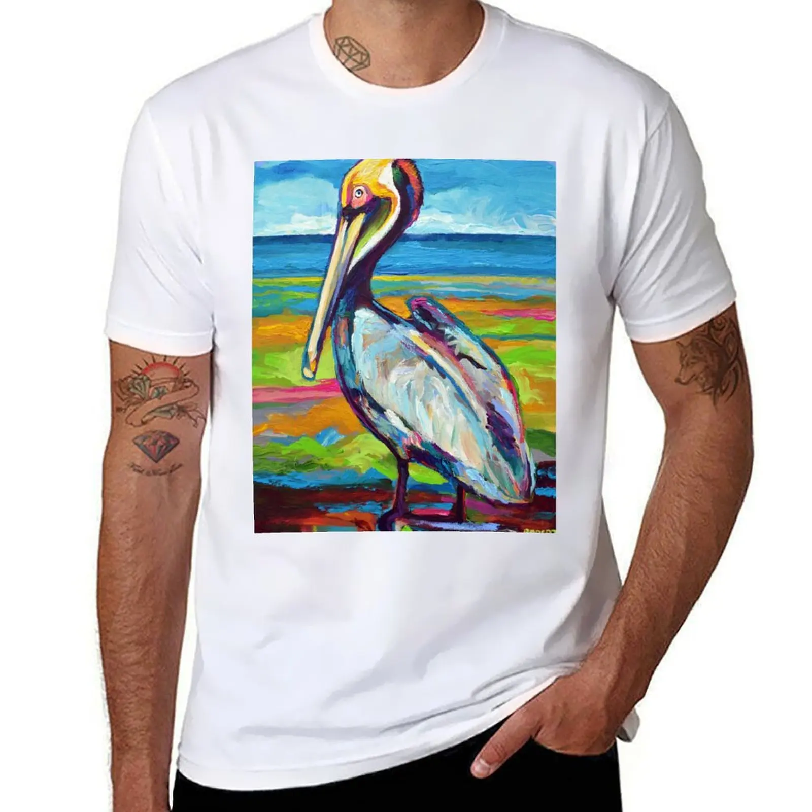 Фото Красочная футболка St Pete Pelican, забавные футболки, хлопковые футболки для мужчин, хлопковая футболка №1