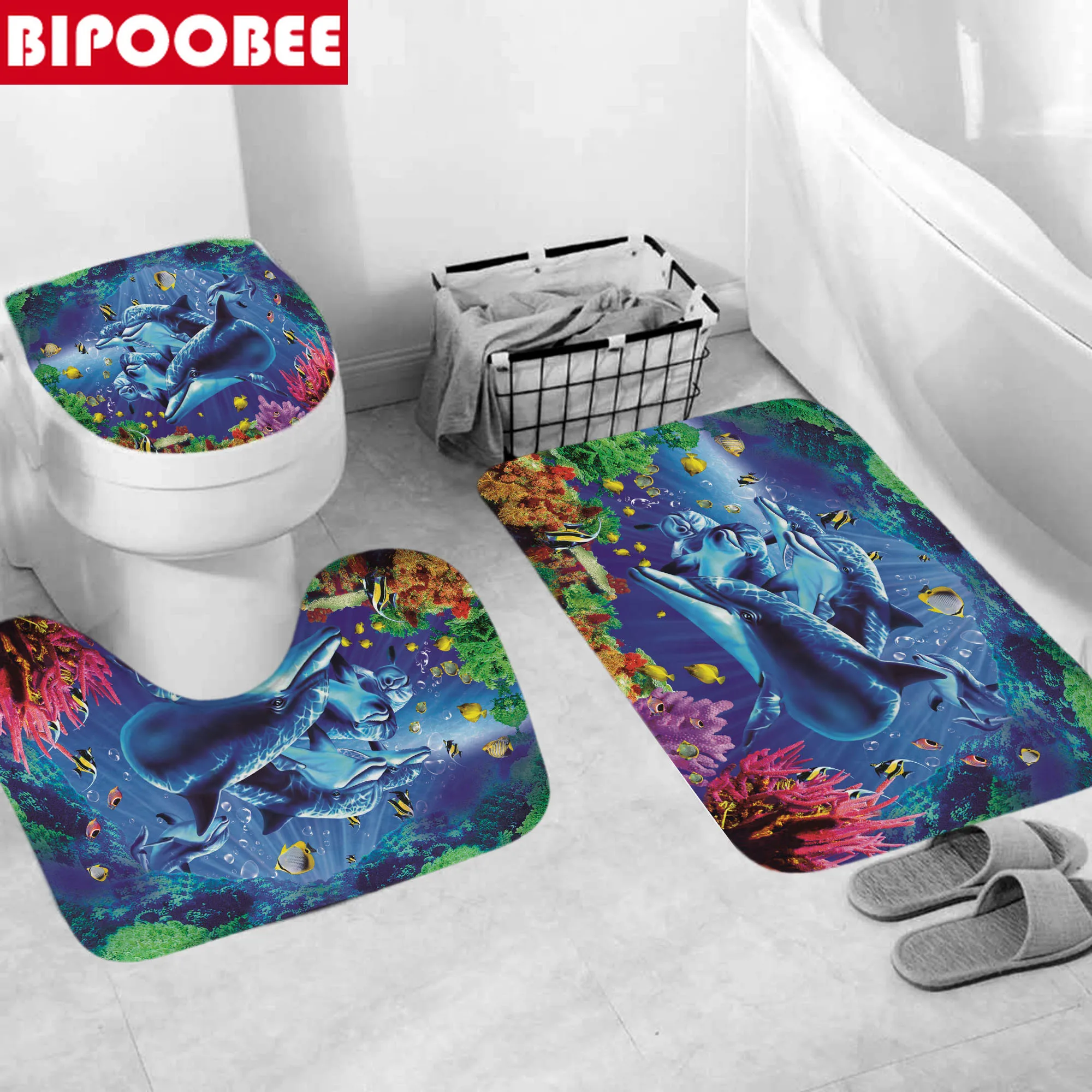 Трехмерная душевая занавеска с дельфином набор ковриков для ванной комнаты