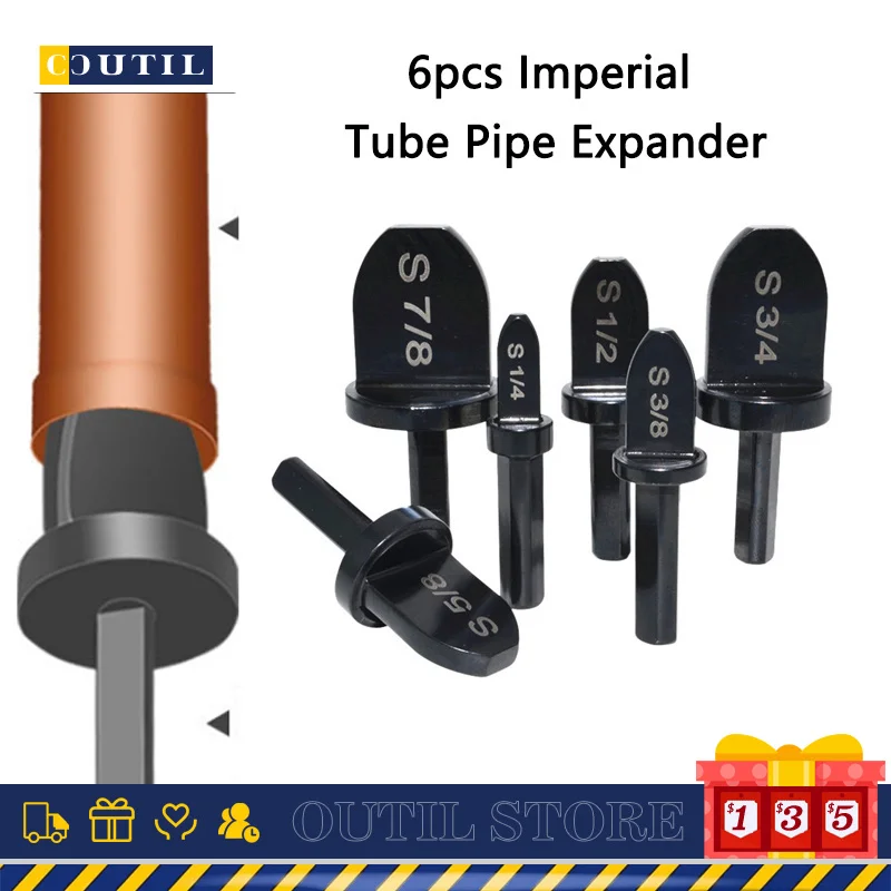 

6pcs Imperial Tube Pipe Expander Tool Set Support Air Conditioner Conditioning Copper Pipe Swaging 7/8 3/4 5/8 1/2 3/8 1/4 Inch