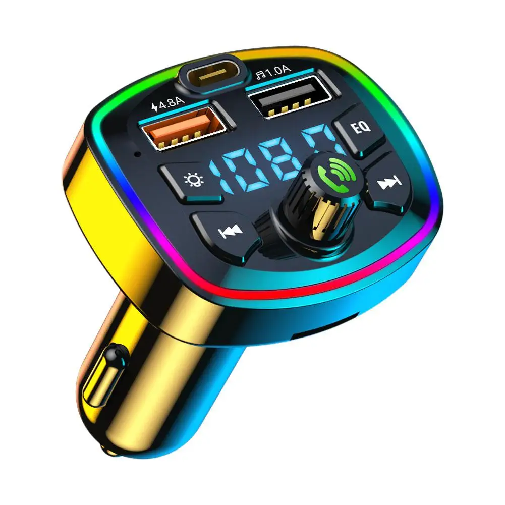 Автомобильное зарядное устройство FM-передатчик Bluetooth5.0 Hands Free USB 3.1A PD Диск Dual AUX Card