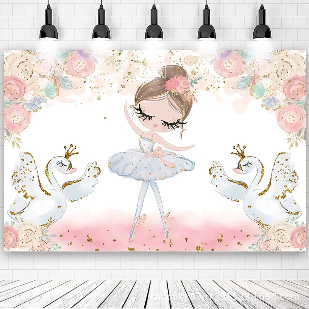

Swan Ballet Dancer Baby Girl Birthday Photography Backdrops Butterfly Party Decor Portrait Photographic Background Photo Studio