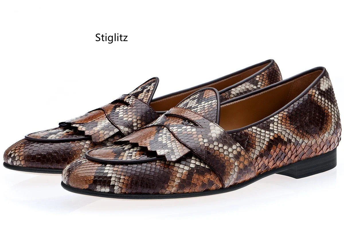 Luxury Men's Shoes Snake Skin Prints Classic Style Dress Slip On Leather Shoes Male Oxford Shoes Round Toe Flats Shoes for Men