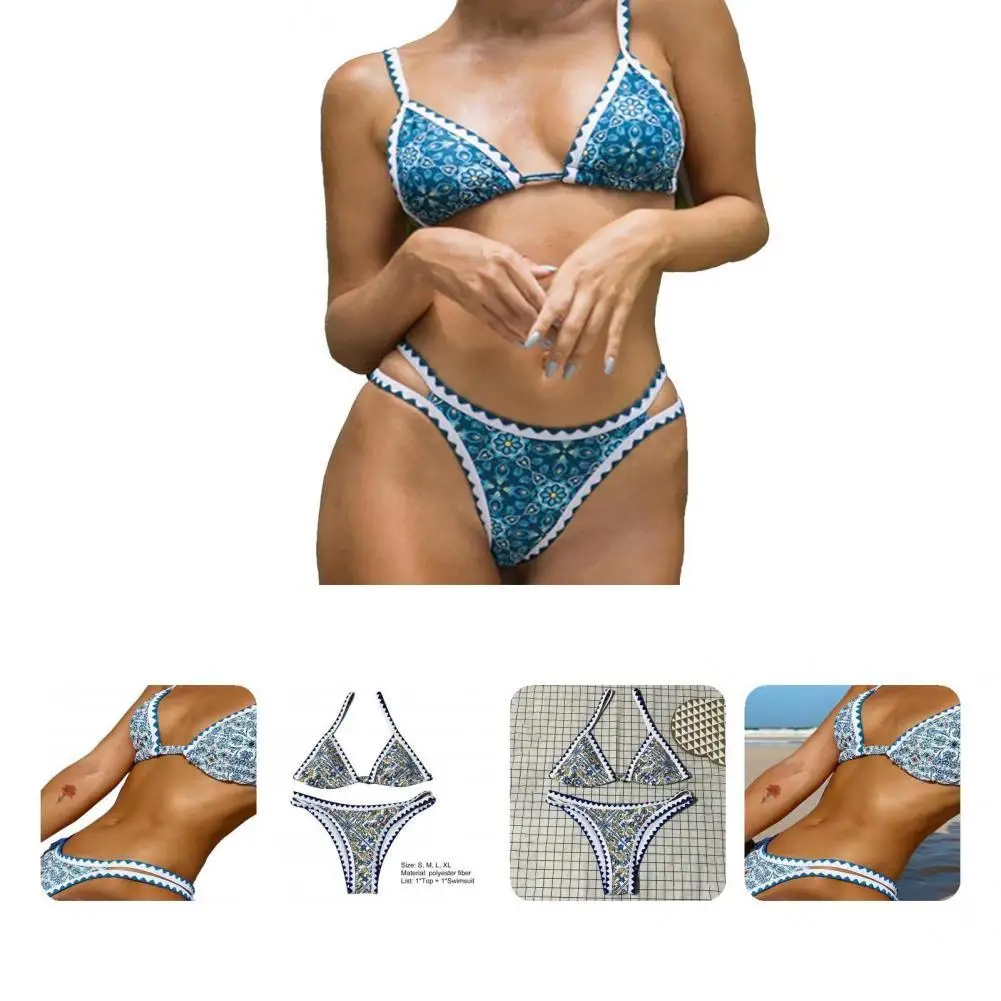 

Раздельный купальник-бикини с винтажным рисунком, красивый удобный купальник с открытыми плечами и открытой спиной