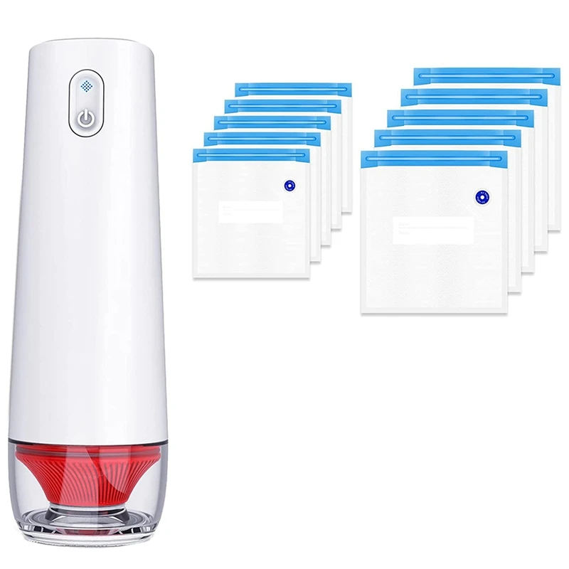 

Vacuum Sealer Machine, Automatic Food Sealer With 10 Pack Reusable Sous Vide Bags,Handheld Rechargeable Vacuum Sealer