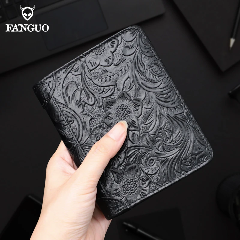 Винтажный Мужской кошелек из натуральной кожи с RFID-защитой и слотом для SD-карты