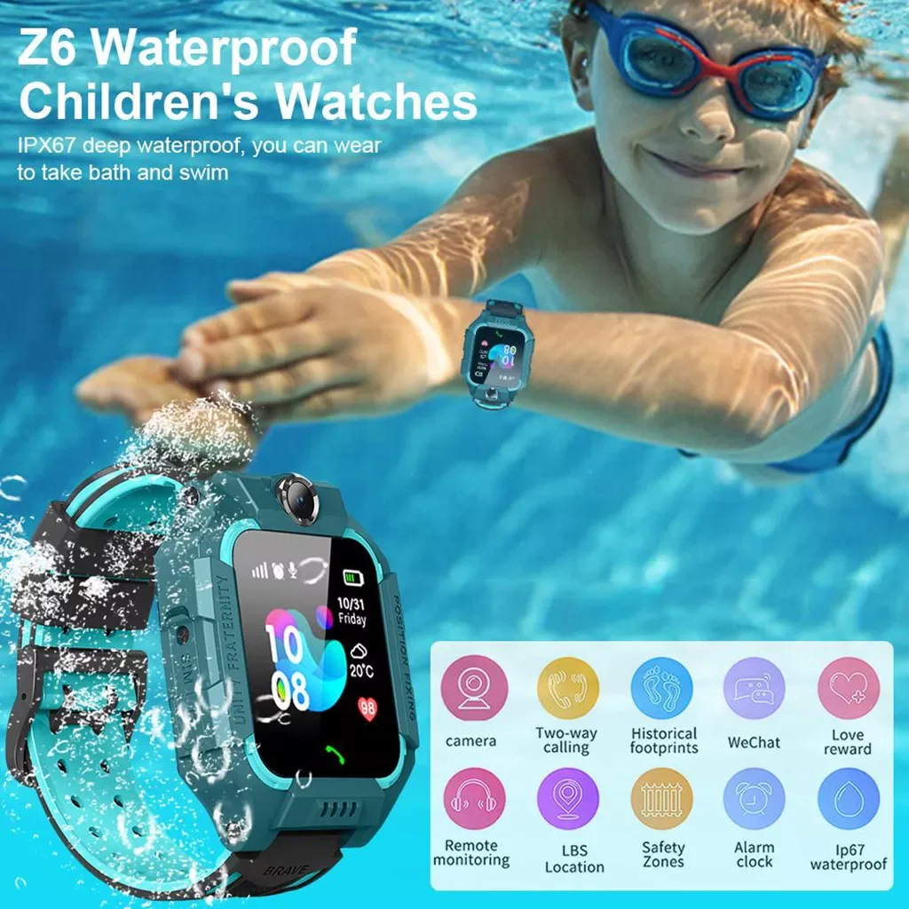 

NEW Z6 Children's Phone Camera Anti-lost Smart Watch LBS Tracker Kids Safe SOS Call HD for Android iOS IP67 waterproof whole