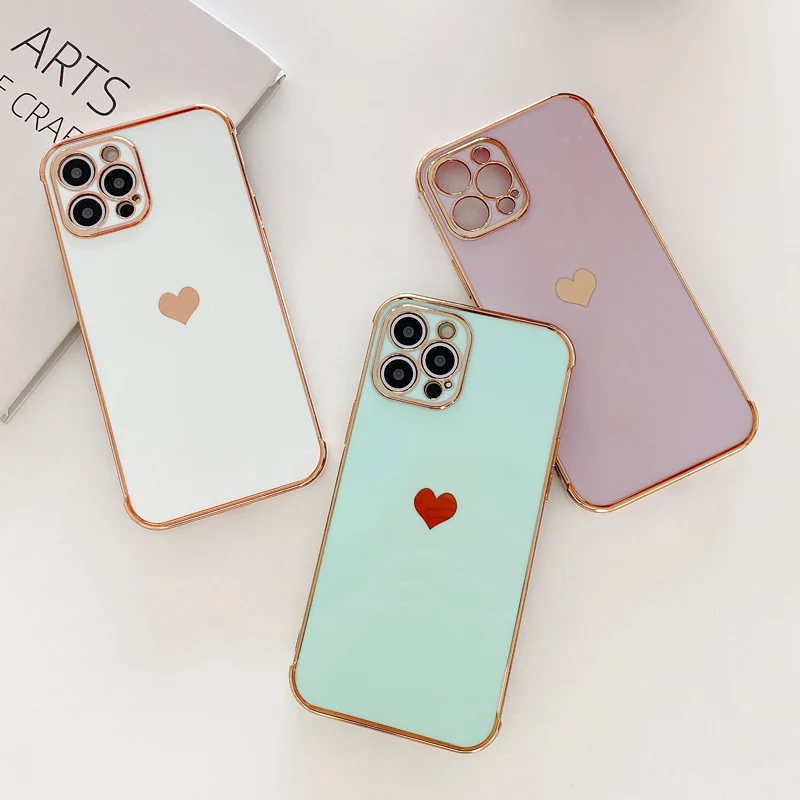 Luxury Electroplated Love Heart Soft TPU Case For iPhone 14 13 12 11 Pro X XR XS Max 7 8 Plus mini Side Love Pattern Phone Cover