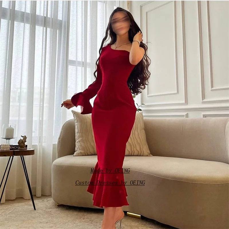 

OEING Wine Red One Shoulder Formal Occasion Party Evening Dresses One Sleeve Night Prom Dress Outfit Custom Made Gowns