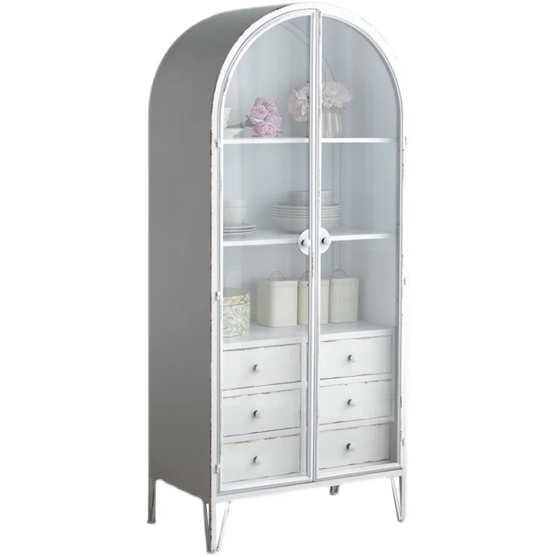Шкаф GZ010 из кованого железа в французском стиле белый стеклянный буфет для