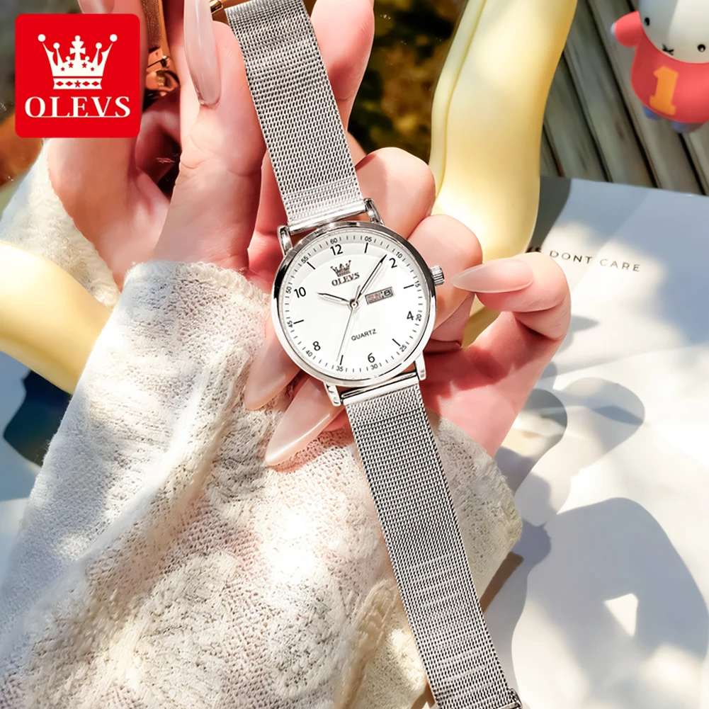 Фото Женские часы OLEVS 2996, оригинальные, элегантные, тонкие, кварцевые, водонепроницаемые, с двойным календарем, в подарочной коробке. №3