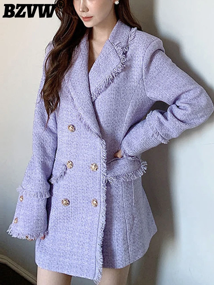 

BZVW Notched Collar Burrs Designer Blazers Women 2023 Autumn And Winter Fashion New Double Breasted Long Sleeve Suit Coat Female