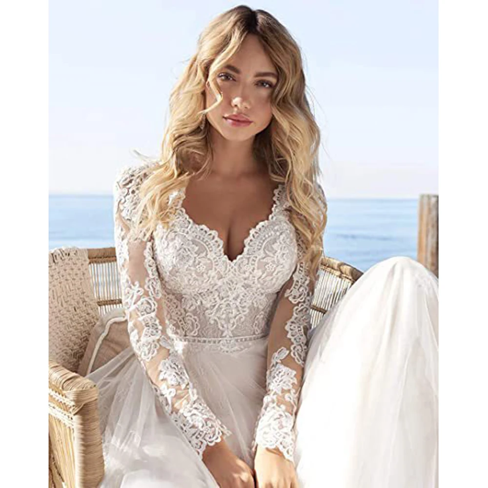 

2023 New Long Sleeved Lace Party Wedding Dress Bridal Dress Tulle Sexy Temperament Elegant Backless Vestido De Gala Elegante