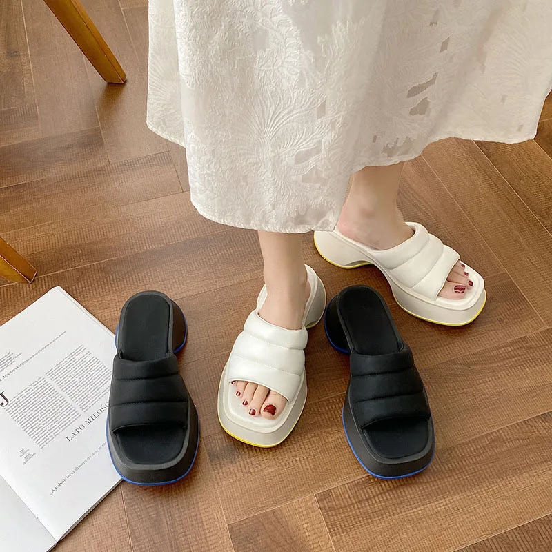 

Women Slippers Summer 2022 Platform Wedges Mid Heels Lace Up Open Toe Slides Beach Outdoor Ladies Shoes Sandalias Mujer Verano