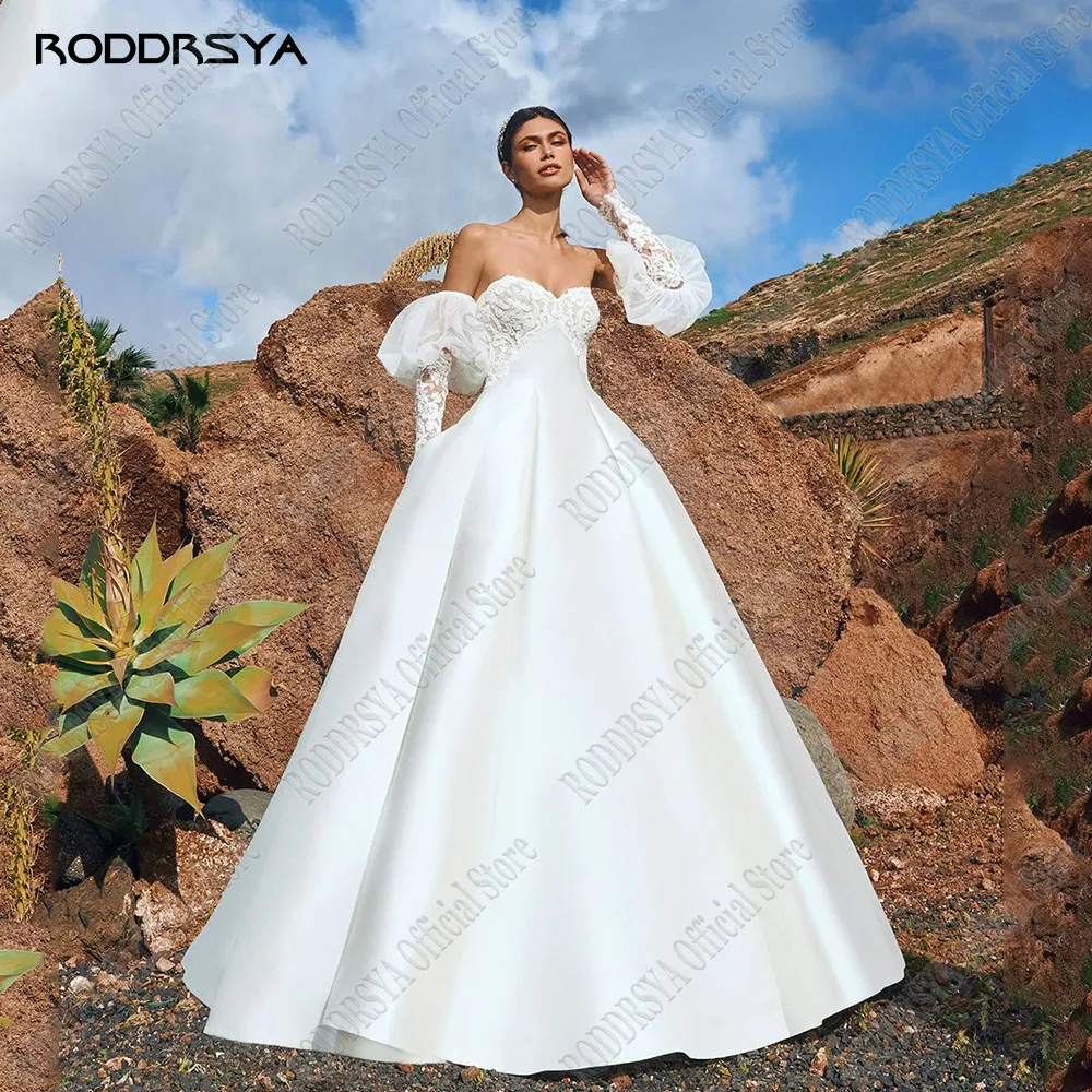 

RODDRSYA Exquisite Satin Wedding Dresses For Women 2023 Sweetheart Detachable Sleeves Bride Gowns Applique vestido de noiva