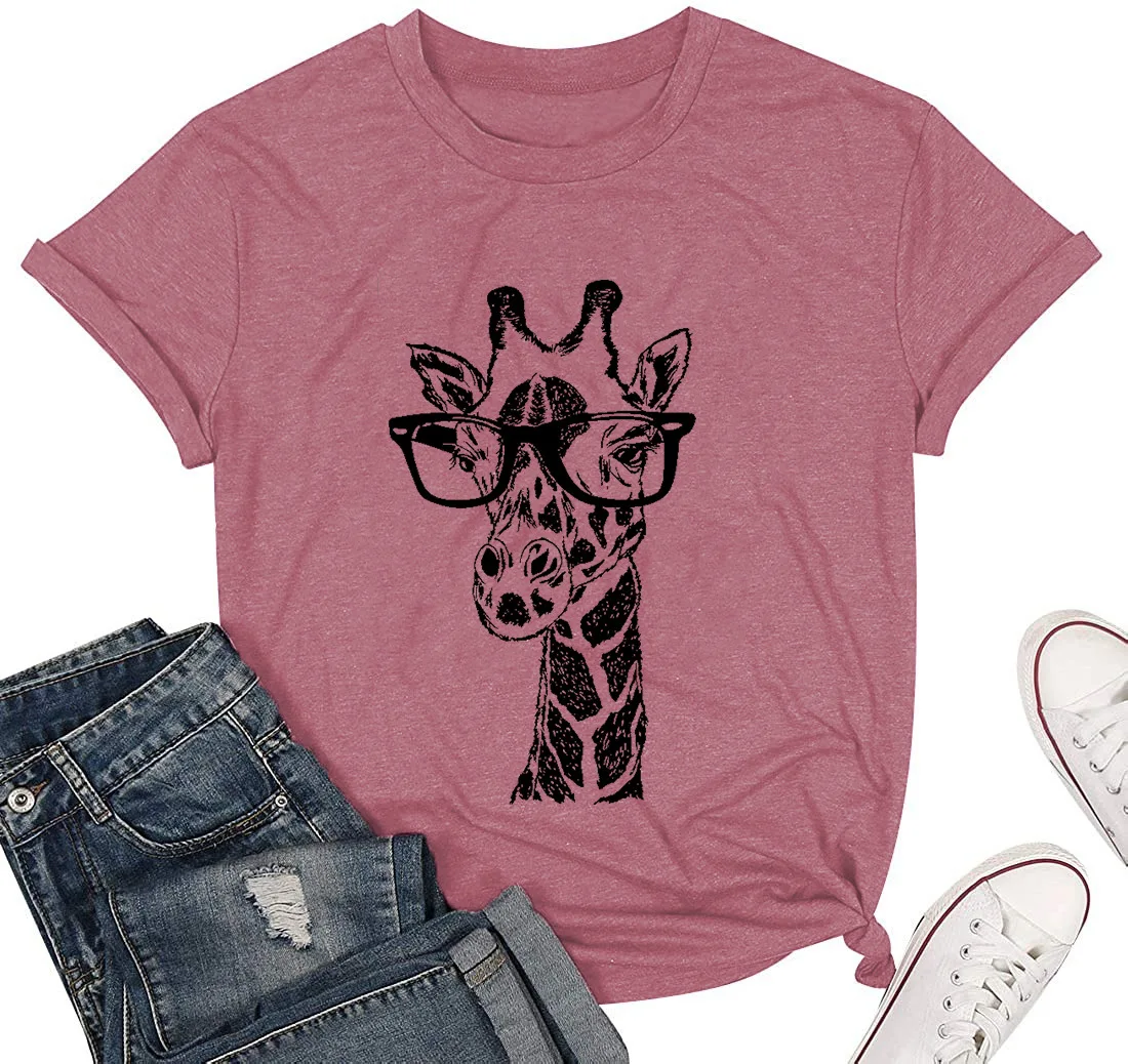 

Женская футболка с принтом жирафа, розовая Классическая винтажная футболка с изображением животных, 2022