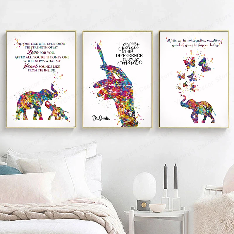 Постер с мотивационной цитатой со слоном и бабочкой WJWANG