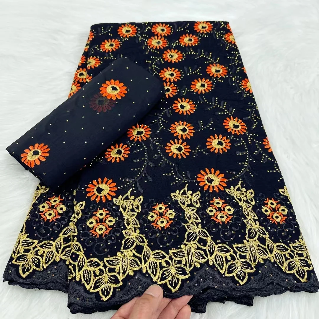 5 + 2 ярда новый стиль черная африканская австрийская кружевная ткань с камнями 2024